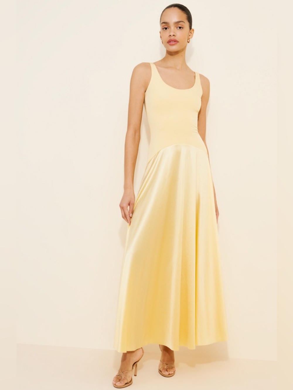 Rare London Curved Waist Maxi Dress - Yellow